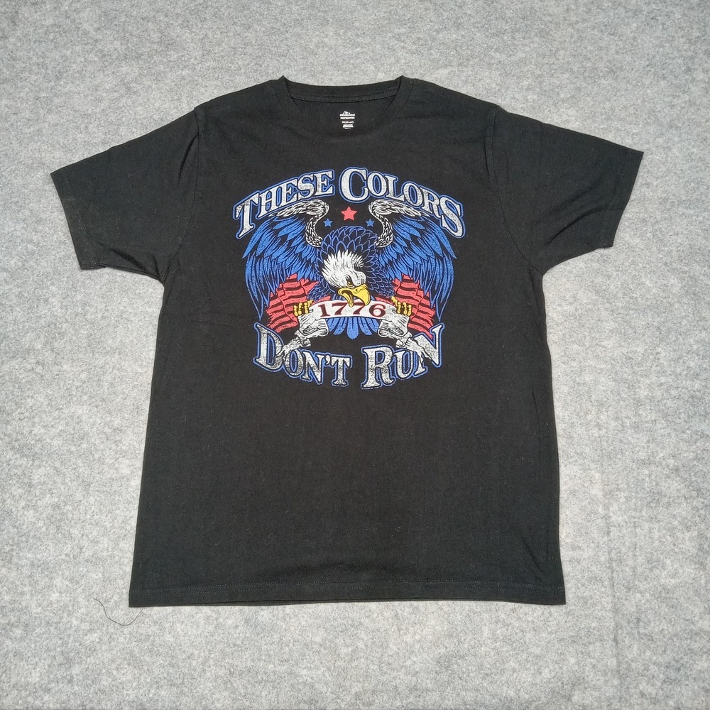 Patriot Shirt Mens Medium Black Patriotic Eagle 1776 Colors Dont Run Flag USA